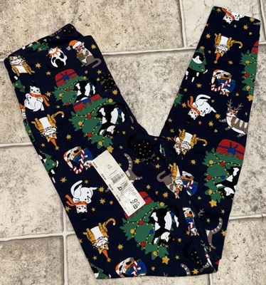 NWT Womens No Boundaries Blue Christmas Cat Legging Pant Size XS 0-2 - Image 1 of 4