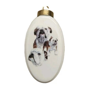 Bulldog inglese ornamento natalizio ceramica ovale 1 lato bulldog da collezione - Foto 1 di 5