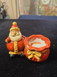 Portavelas Cerámica Navidad Papá Noel Navidad 3 1/2" X 4" Vintage - Imagen 1 de 7