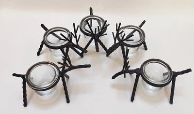 Set of 5 Metal & Glass Reindeer Candle Holders Votive Tealight ea. 6.5"x5"x3" - Image 1 of 4
