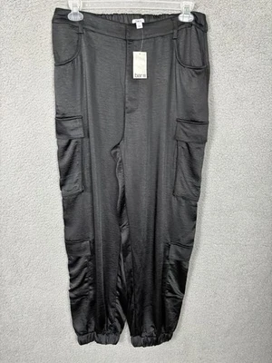 Bar III Women's Large Satin Cargo Pants Size Large Color Black New With Tag's - Image 1 of 4