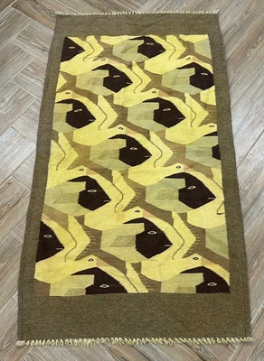 Vintage Hand Woven Egyptian Pictorial Wall Hanging Wool Tapestry Kilim Rug - Image 1 of 4