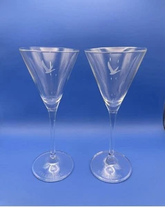 Grey Goose Martini Glasses Long Stem Etched Goose Set of 2 Etched Logo 7 1/2" - Picture 1 of 5