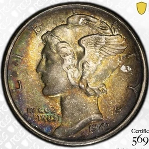 1943-s MS66 Toned PCGS Mercury Dime PQ Rainbow Original Nice Trueview - Picture 1 of 4