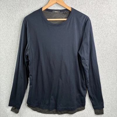 THEORY Double Layer Tee Shirt Mens Large Black Gray Pima Cotton Peru - Image 1 of 4