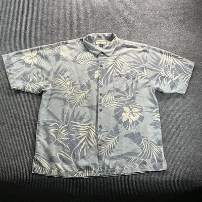 Camisa Tommy Bahama Para Hombres XL Gris Azul 100% Seda Hawaiana Aloha Floral Campamento Foto 1 de 4