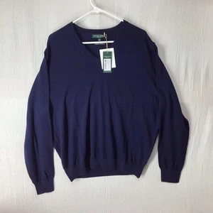 Maglione uomo Fairway & Greene grande scollo V Baruffa lana merino italiana blu nuovo con etichette - Foto 1 di 8