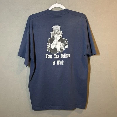 复古联邦调查局 - 山姆大叔税美元 T 恤成人 XL 黑色轻微破旧 — 第 1/4 张图片