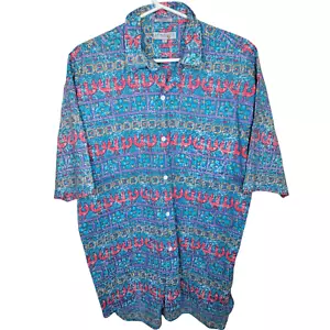 Vintage Inca Textile Pattern Sundays Large Lg Button Down Short Sleeve Shirt - Picture 1 of 7