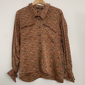Vintage 70s Escada By SRB Earth Tone Paisley 100% Silk Disco Shirt