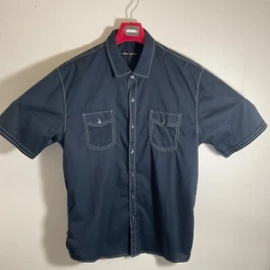 Michael Brandon Mens Short Sleeve Navy Button-Up Shirt W/ Contrast Stitching & D - Picture 1 of 3
