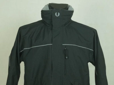 -.. MENS FRED PERRY JACKET HOODY FLEECE LINING ZIP SIZE S-M ( LABEL S) GC + - Image 1 of 4