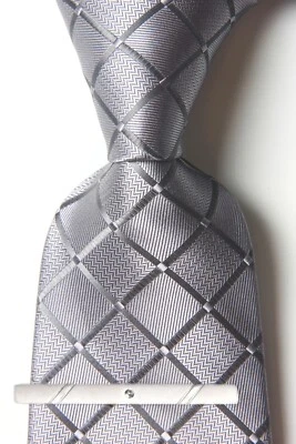 Nueva Corbata Clásica a Cuadros Gris 100% TEJIDA JACQUARD Seda Para Hombre Foto 1 de 4