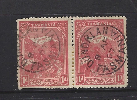TASMANIA Dunorlan 1d pictorial pair 1907 1 perf faults Cover