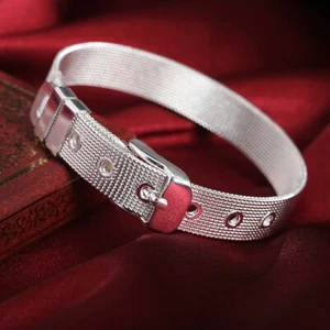 Genial pulsera pulsera de malla de plata esterlina 925 para hombre y mujer 10 mm 8" HY006 - Imagen 1 de 9