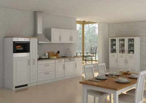 Küchenblock Rom 330 cm im Landhaus Stil weiß matt mit Geräten und Edelstahlspüle - Bild 1 von 10