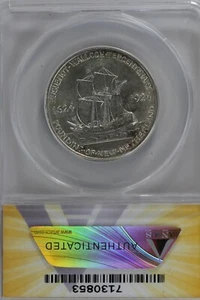 1924 .50 ANACS MS 63 HUGUENOT Classic Silver Commemorative Coin - Picture 1 of 2