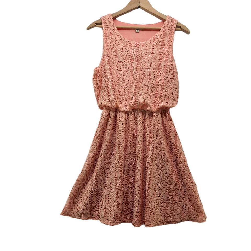 Womens Floral Lace Dress Sleeveless Pink Blouson Sundress Size S Ya Los Angeles  - Image 1 of 4