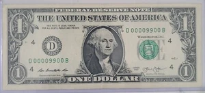 Very Low Serial Number 2013 One Dollar Bill Note- D00009900 - Picture 1 of 2