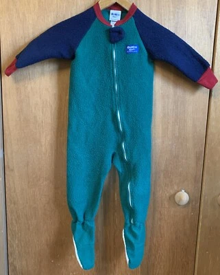 Pijama Footie Vintage Años 90 OshKosh B’gosh Polar 3T Niño Pequeño Bloque de Color Verde  Foto 1 de 4