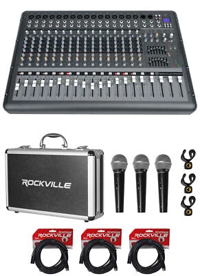 Rockville RPM1870 18 Channel 6000w Powered Mixer w/USB, Effects+(3) Mics+Case - Image 1 of 4