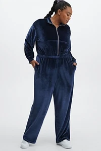 Fabletics Velour Zip Up Wide Leg Jumpsuit Deep Navy NEW Size XXL 14-16 - Picture 1 of 10