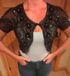 COLECCIÓN BASIL & MAUDE PLATA Para mujer Negro Lentequin Capa Encogimiento de hombros Talla S/M NUEVO - Imagen 1 de 4