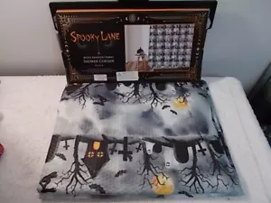 Spooky Lane Halloween Graveyard Cemetery Ghosts Bats Witch Fabric Shower Curtain - Picture 1 of 4