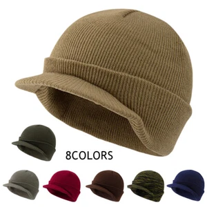 Army Style Jeep Cap,Winter Warm Knit Military Peak Hat,Thick Beanie-Fits All - Picture 1 of 25