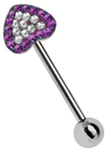 Piercing Lingua Gioiello Staffa Spina Con Piatto Brillanti Epoxy Cuore E Sfera - Foto 1 di 8
