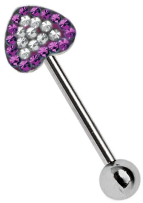 Piercing Lingua Gioiello Staffa Spina Con Piatto Brillanti Epoxy Cuore E Sfera - Immagine 1 di 2