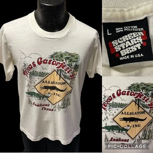 Vtg 90's Screen Stars Texas GATORFEST Anahuac USA Alligator X-ing 50/50 T Shirt - Picture 1 of 11