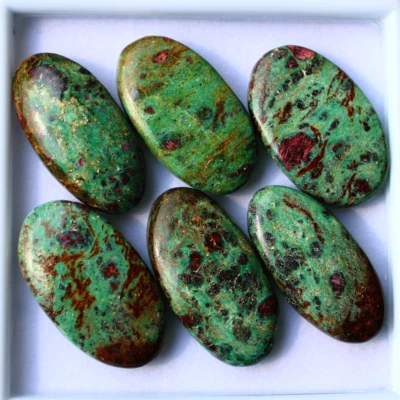 6 Pcs Natural Ruby Fuchsite Untreated 38mm-40.7mm Oval Cabochon Loose Gemstones - Image 1 of 4