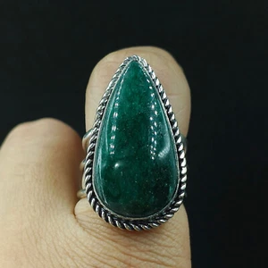 Proposal Women's Ring Natural Green Aventurine Pear Gemstone 925 Sterling Silver - Picture 1 of 5