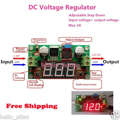 LED DC-DC Digital Buck Step Down Converter 5-36V to 3-36V 12V 24V 3A Adjustable - Image 1 of 3