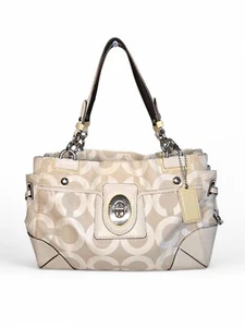 Borsa a tracolla Coach Signature logo Jaquard & Turnlock chiusura crema - Foto 1 di 16