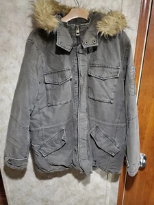 GUESS Mens XL Heavyweight Hooded Parka Jacket Faux Fur Trim Army Green Military - Picture 1 of 4