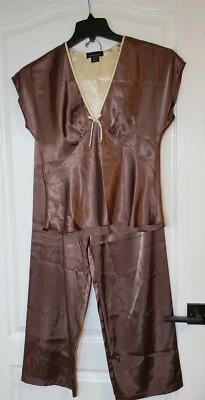 Jones New York Ladies Pajama Set Size S Brown & Ivory Poly Satin Chemise NWOT - Image 1 of 4