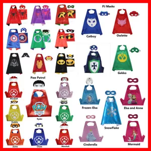 Superhero Cape & Mask for Boys Girls Kids Party Costume Set Spiderman Spidergirl - Picture 1 of 47