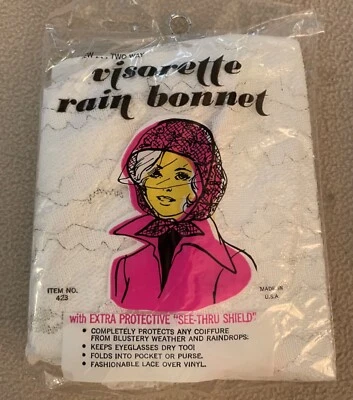 De Colección VISORETTE Gorro de Lluvia Moda Encaje sobre Vinilo EE. UU. Varios Colores a Elegir Foto 1 de 2