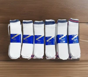 NEW Vtg TIMMY’S 36 Pair Boy Socks Sz 4-6.5 White w/Red-Blue Stripes Dress Length - Picture 1 of 5