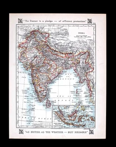 1921 Johnston Map India Nepal Butan Burma Ceylon Bombay Calcutta Mandalay Goa - Picture 1 of 3