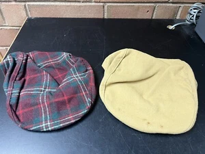 2 Vintage PENDLETON Wool Golf Cabbie Driving Newsboys Hats Beige Plaid - Picture 1 of 13