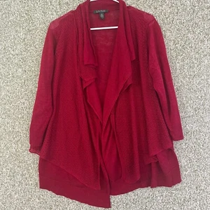 Suéter Lauren Ralph Lauren Mujer 1X Lino Rojo Cortina Abierta Cárdigan Asimétrico - Imagen 1 de 8