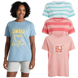Craghoppers Ladies Yago T-Shirt Short Sleeve Top Tee Slogan Graphic Striped - Picture 1 of 13