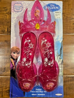 Disney Frozen Princesa Anna Zapatos de Vestir Tiara Conjunto Rosa Brillo Tacones Corona Foto 1 de 4
