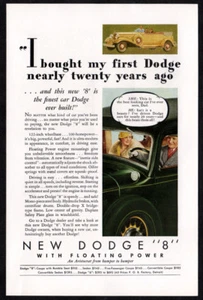 1933 New DODGE 8 Vintage Original Print AD - Floating Power convertible art USA - Picture 1 of 1