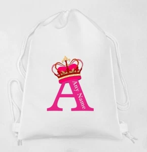 Personalised Letter Crown Print WHITE Kids Childs School Sport Gym PE Bag - Picture 1 of 5