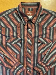 VTG Wrangler Pearl Snap Shirt XL 17.5 Western Multicolor Striped USA Rare Tag - Picture 1 of 7