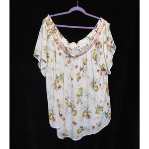 Maurices Womens 4x Short Sleeve pullover Tunic Top white floral Round neck - Picture 1 of 6